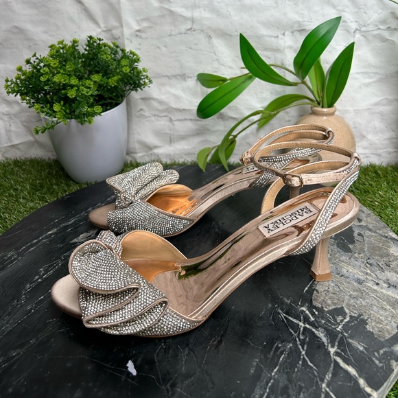 Badgley Mischka Collection Remi Crystal satin embellished ankle strap Sz 8 blush - Picture 11 of 17